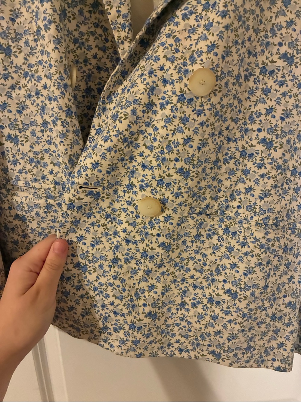 Sezane Blue Floral Double-Breasted Blazer Jacket - Picture 3 of 5